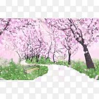 樱花林手绘元素图