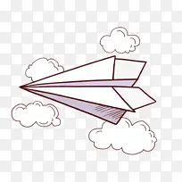 简约线条纸飞机和云朵卡通PNG免抠素材