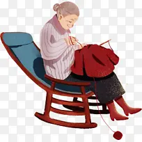 老母亲，母亲节，织毛衣，摇椅老人