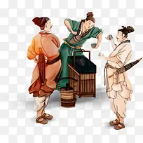 古代人物角色喝茶奏乐