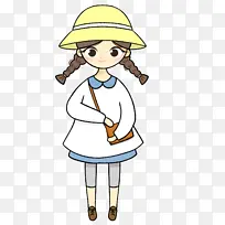 卡通可爱女孩黄帽子小学生