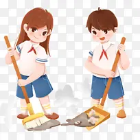 开学季学生值日扫地素材