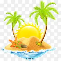 夏日卡通海滩椰子树