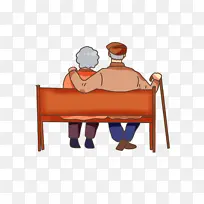 重阳节情侣老人坐在长椅上的背影插画