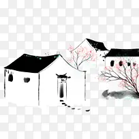 手绘高清房子桃花素材