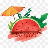 夏至红色的西瓜与太阳伞
