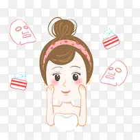 手绘美容敷面膜插画