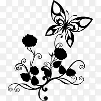 蝴蝶花朵蕾丝手绘黑白色
