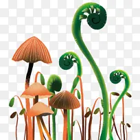 卡通蘑菇蕨类豆芽植物