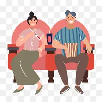 情侣看电影卡通插画