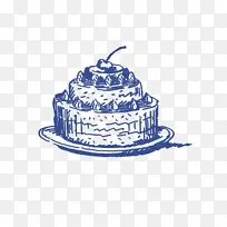 手绘蓝色生日蛋糕