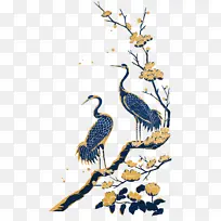 中式金色描边 蓝色 飞鹤