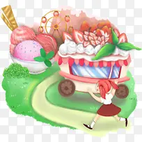 草莓冰激凌草莓蛋糕儿童童话乐园插画