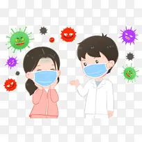 医生在和疫情病人沟通卡通人物免扣