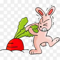 手绘卡通拔萝卜的兔子