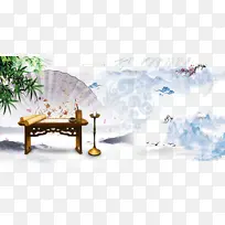 古风竹子梅花扇子云