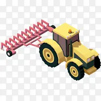 卡通-2D-农用拖拉机和爬犁