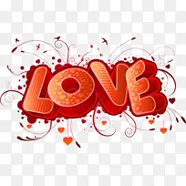 红色花纹love立体艺术字情人节元素