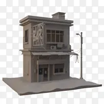 3D建模 60年代的二层小楼房模型