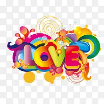 炫彩花纹love艺术字情人节告白