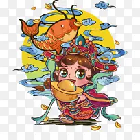 中国风插画卡通财神金元宝