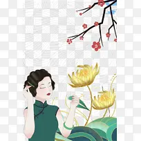 国潮穿旗袍的女性