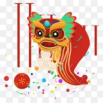 手绘卡通人物舞狮