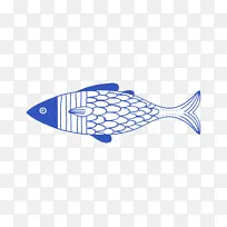 复古蓝插画手绘线条fish