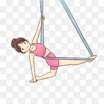 吊绳  卡通  运动  少女  瑜伽