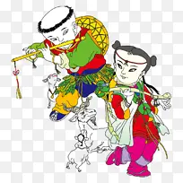春节元素 新年 传统文化 财神 剪纸