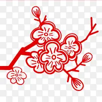 手绘剪纸风梅花腊梅喜庆元宵节剪纸