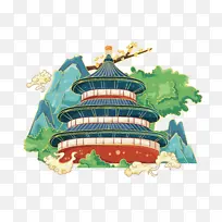 手绘国潮中国风城市地标建筑北京
