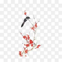 中国风工笔画梅花鸟