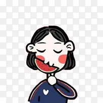 小口吃西瓜的小女孩
