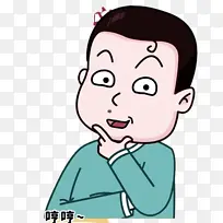 思考的绿衣服小男孩