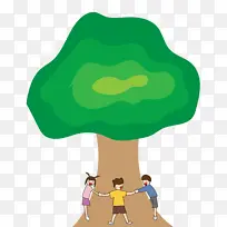 植树节绿树小朋友围绕爱护树木大自然