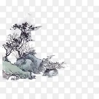古风山树石块