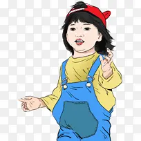 手绘背带裤小女孩