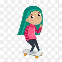 滑滑板的人物 卡通