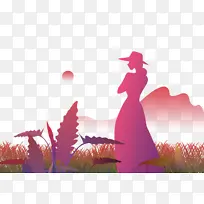 少女 女生 风景 植物 背景 剪影 绿植