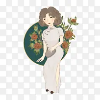 手绘民国国潮旗袍动漫美女