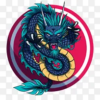 手绘原稿素材蓝色龙