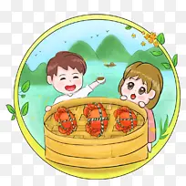 吃大闸蟹的小孩