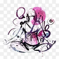 打坐水彩画简笔画插画设计