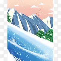 冬季下雪背景  手绘滑雪背景