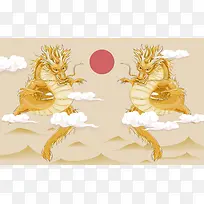 国潮 金龙 吉祥 手绘 祥云