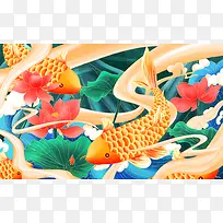 好运锦鲤中国风装饰插画