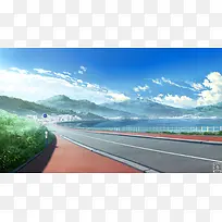 卡通唯美的海边公路
