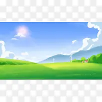 蓝天白云草地阳光