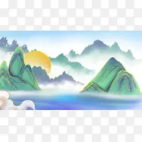 国潮复古山水云雾缭绕